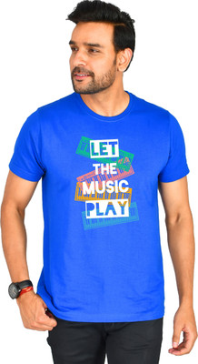 Burundi Blu Printed, Typography Men Round Neck Blue T-Shirt