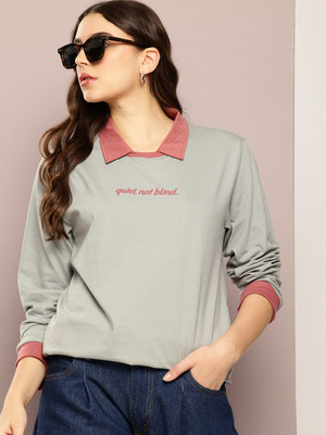 DILLINGER Printed Women Polo Neck Grey T-Shirt