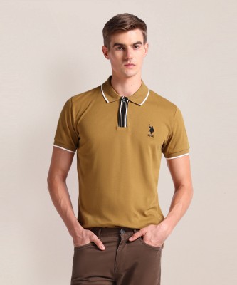 U.S. POLO ASSN. Solid Men Polo Neck Brown T-Shirt