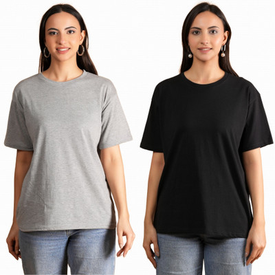 METRONAUT Solid Women Round Neck Multicolor T-Shirt