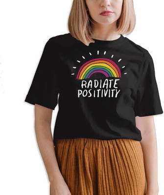 HouseOfCommon Printed, Typography Women Round Neck Black T-Shirt