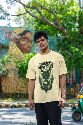 syom Graphic Print Men Round Neck Beige T-Shirt