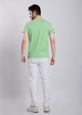 HIGHTRIBE Printed Men Round Neck Light Green T-Shirt