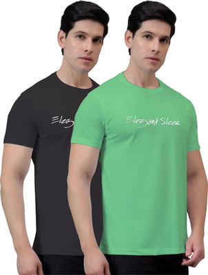 Elegant Sleek Solid Men Round Neck Black, Green T-Shirt