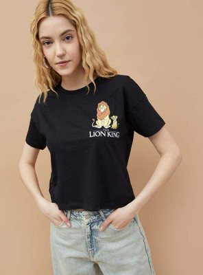 Ginger by Lifestyle Solid Women Round Neck Black T-Shirt