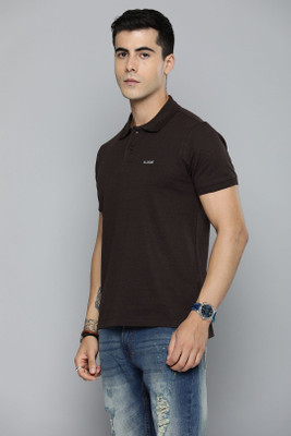 R.Code by The Roadster Life Co. Solid Men Polo Neck Brown, Silver T-Shirt