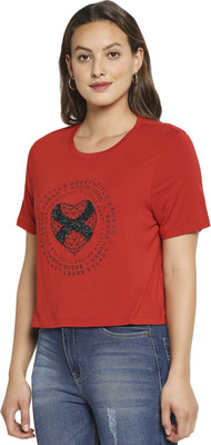 BEING HUMAN Typography Women Round Neck Red T-Shirt