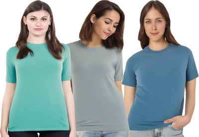 HouseOfCommon Solid Women Round Neck Multicolor T-Shirt