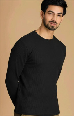 RajsriManyata Solid Men Henley Neck Black T-Shirt