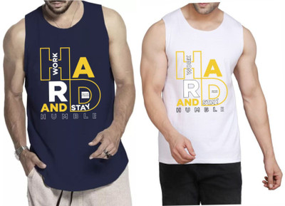 WOOSTRO Graphic Print Men Scoop Neck Dark Blue, White T-Shirt