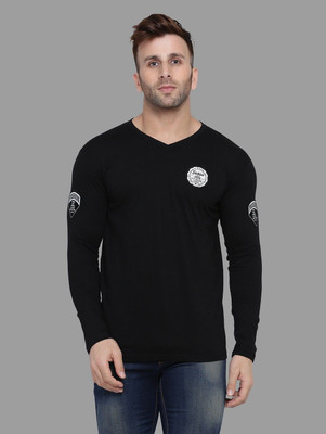 tfurnish Printed Men V Neck Black T-Shirt