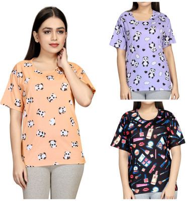 HUMA Printed Women Round Neck Multicolor T-Shirt