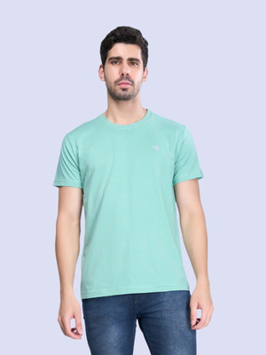 Ramraj Cotton Solid Men Round Neck Green T-Shirt