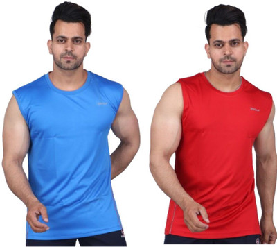 HILLS & DALES Solid Men Round Neck Blue, Red T-Shirt