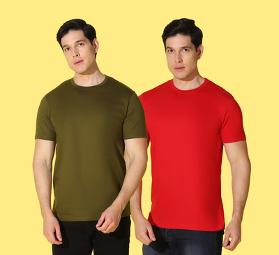 WOOSTRO Solid, Typography Men Round Neck Green, Red T-Shirt