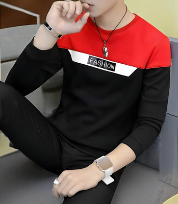 Autna Colorblock Men Round Neck Red, Black T-Shirt