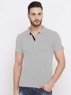 Status Quo Solid Men Polo Neck Grey T-Shirt