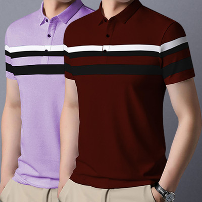 BELACHY Colorblock Men Polo Neck Maroon T-Shirt