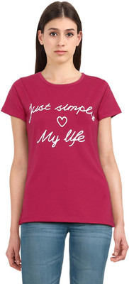 Moda Rapido Printed Women Round Neck Pink T-Shirt