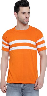 HYDEY Striped Men Round Neck Orange, White T-Shirt