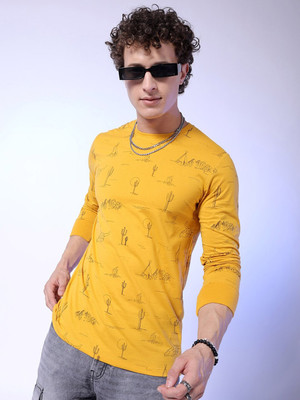 The Indian Garage Co. Printed Men Round Neck Yellow T-Shirt