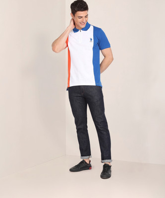 U.S. POLO ASSN. Colorblock Men Polo Neck Blue T-Shirt
