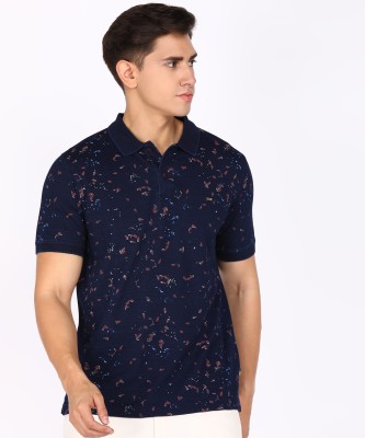 INDIAN TERRAIN Printed Men Polo Neck Blue T-Shirt