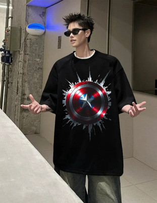 TowLine Geometric Print Men Round Neck Black T-Shirt