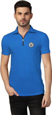 Lawful Casual Printed Men Polo Neck Blue T-Shirt