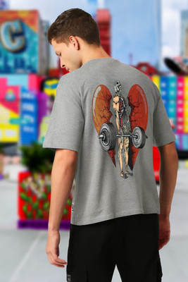 dos hermanos Printed Men Round Neck Grey T-Shirt