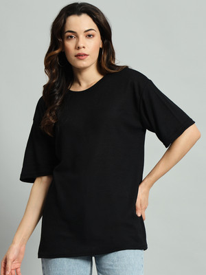 IMSA MODA Solid Women Round Neck Black T-Shirt
