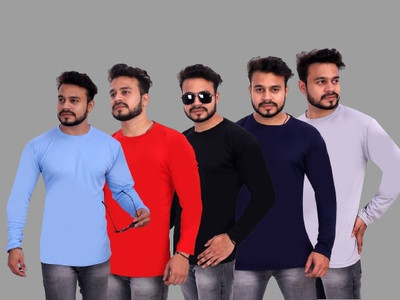 R ROCKIN TEES Solid Men Round Neck Multicolor T-Shirt