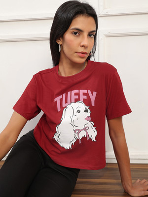 Globus Printed Women Round Neck Red T-Shirt