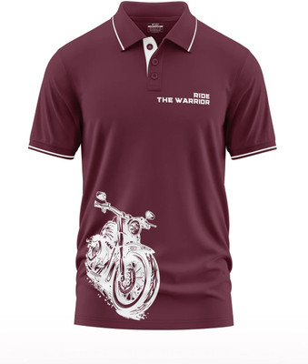 Warriorworld Typography Men Polo Neck Maroon T-Shirt