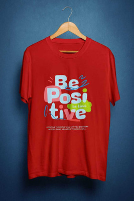 ABC Self Design Men Round Neck Red T-Shirt