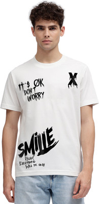 METRONAUT Printed Men Round Neck White T-Shirt