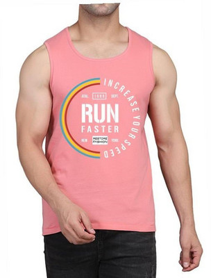 Restore Typography Men Round Neck Pink T-Shirt