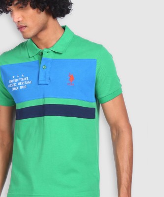 U.S. POLO ASSN. Solid Men Polo Neck Green T-Shirt