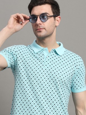 R ARHAN Solid Men Polo Neck Light Blue T-Shirt