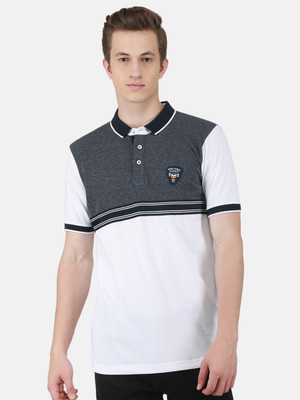 DUKE Colorblock Men Polo Neck White, Black T-Shirt