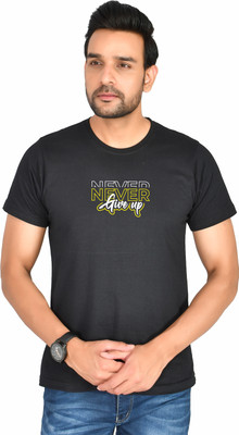 Burundi Blu Printed Men Round Neck Black T-Shirt