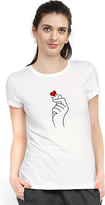 Blingmore Printed Women Round Neck White T-Shirt
