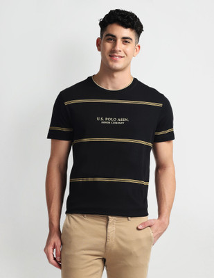 U.S. POLO ASSN. Striped Men Crew Neck Black T-Shirt