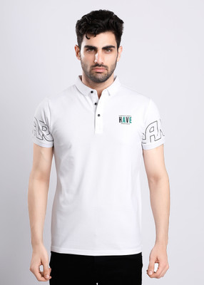 HIGHTRIBE Printed Men Polo Neck White T-Shirt