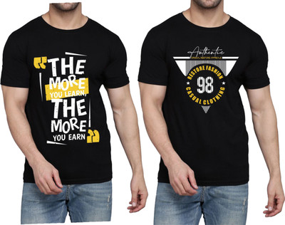 WOOSTRO Printed Men Round Neck Black T-Shirt