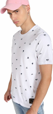 FLYING MACHINE Printed Men Polo Neck White T-Shirt