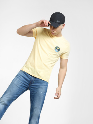 JACK & JONES Embroidered Men Round Neck Yellow T-Shirt