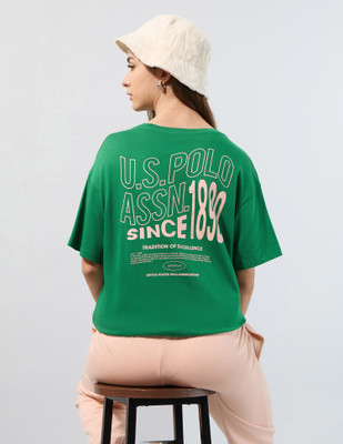 U.S. POLO ASSN. Printed Women Round Neck Green T-Shirt
