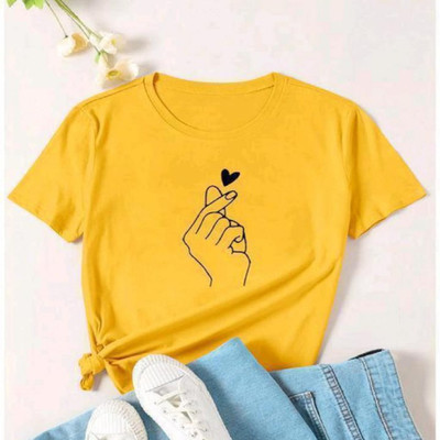 SAHAL FASHION Printed Women Round Neck Yellow T-Shirt