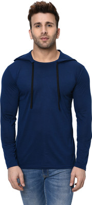 Adorbs Trend Solid Men Hooded Neck Dark Blue T-Shirt